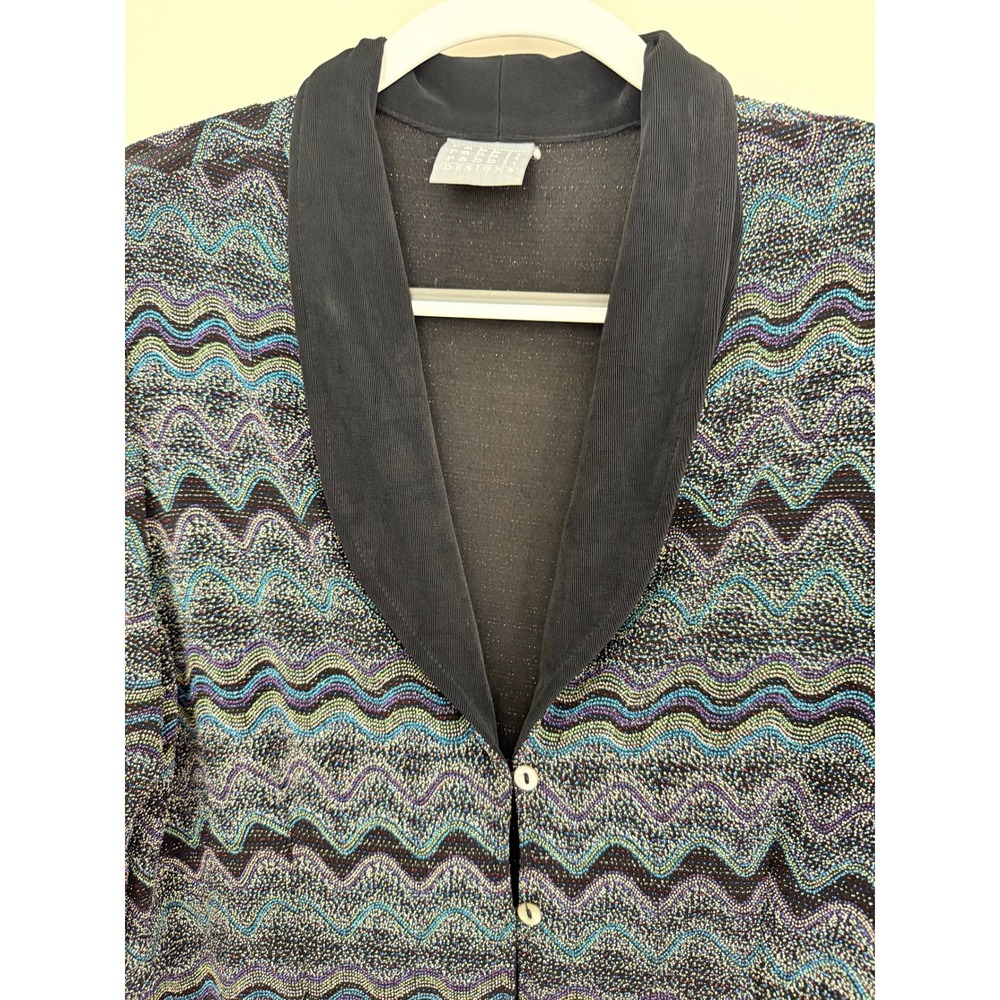 VTG Rabbit Rabbit Rabbit Multicolor Sparkle Zig Zag Button Front Blouse Size 14 - Picture 3 of 6